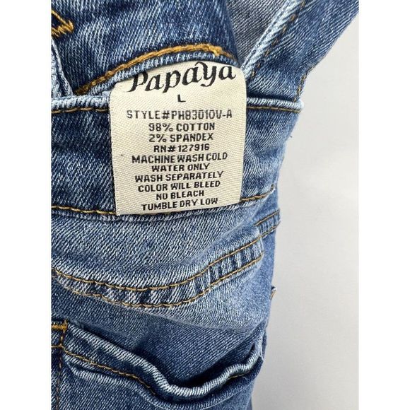 Papaya Women's Blue Denim High Rise Distressed Sleeveless Overalls Size Large - Picture 4 of 10